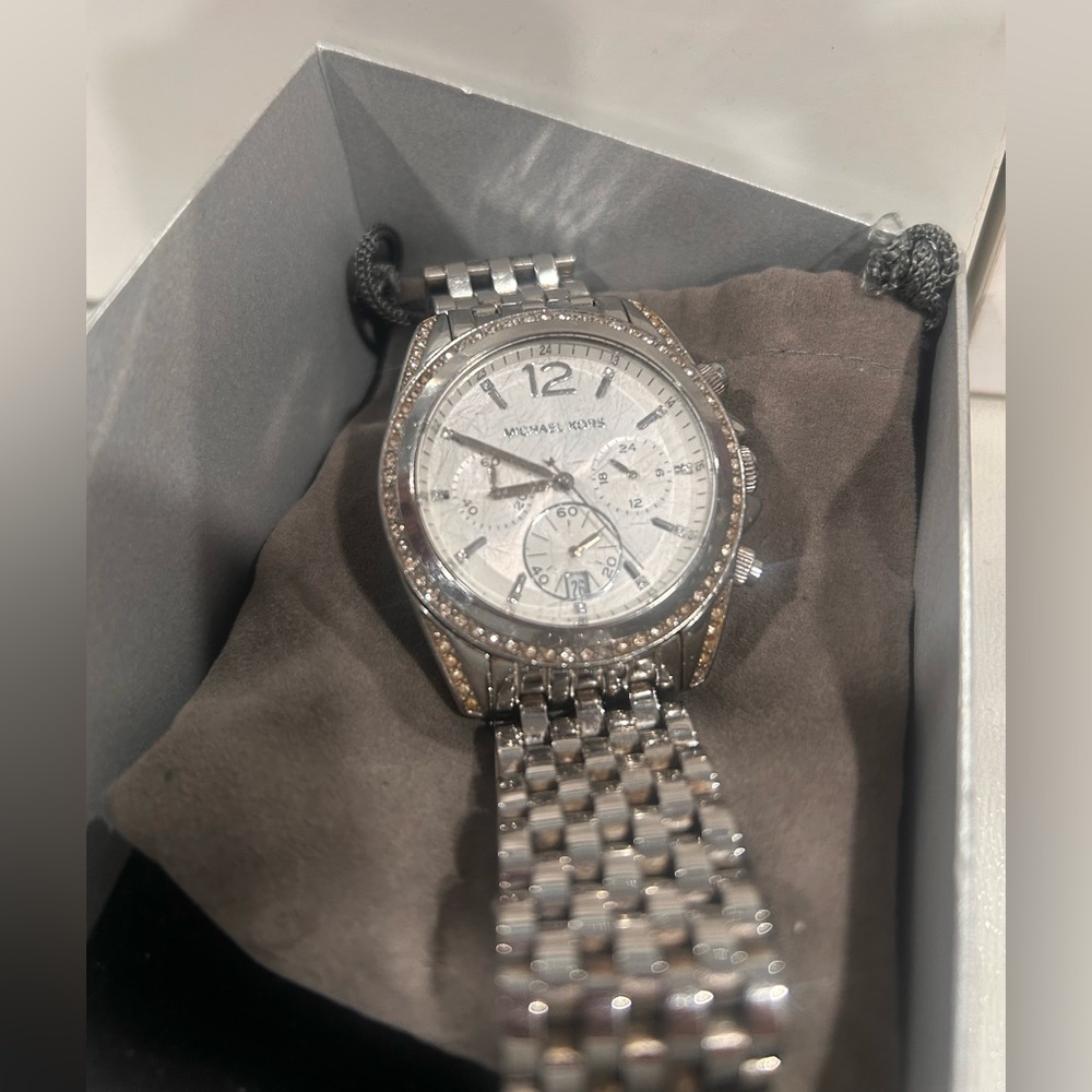 Michael Kors Silver Chronograph Watch with Crystal Details